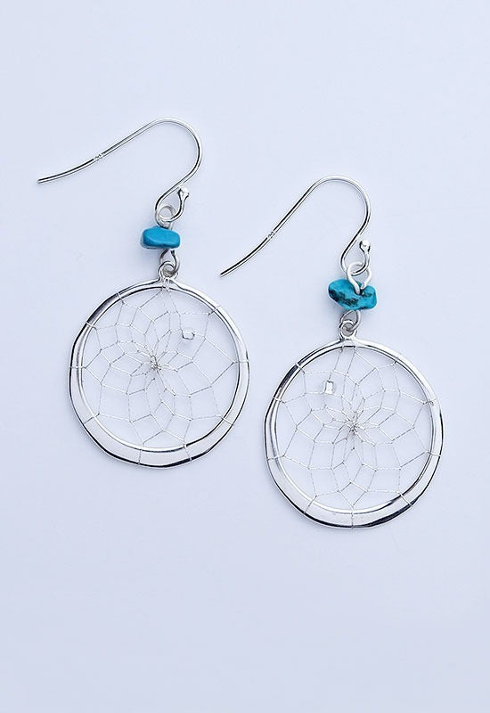 Sterling Silver Dreamcatcher Earrings with Turquoise stones