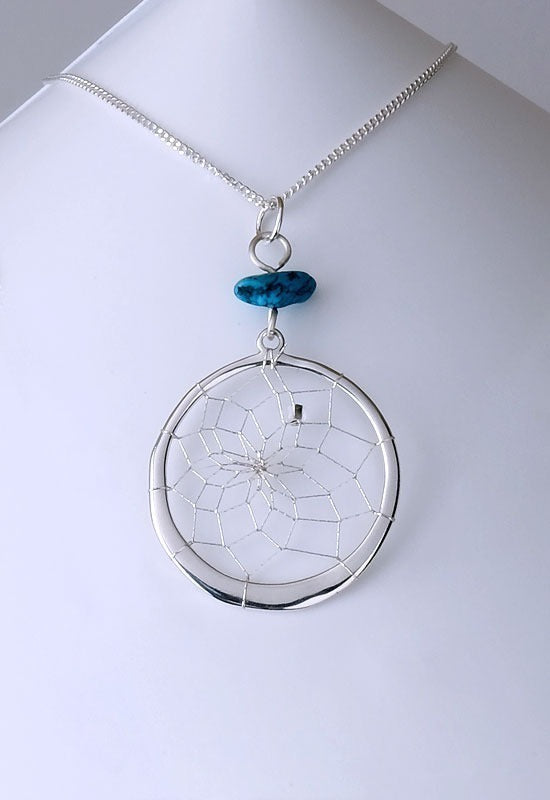 Sterling Silver Dreamcatcher Necklace with Turquoise Necklace