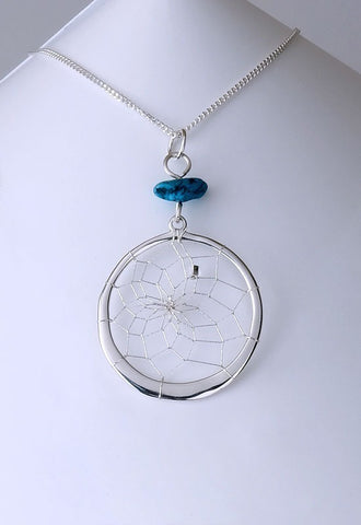 Sterling Silver Dreamcatcher Necklace with Turquoise Necklace