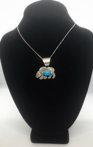 Kingman Turquoise Sterling Silver Bear Necklace
