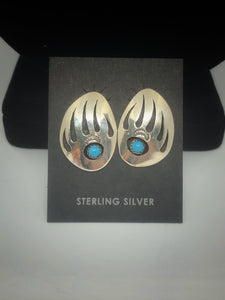Sterling Silver with Turquoise Bear Claw Stud Earrings
