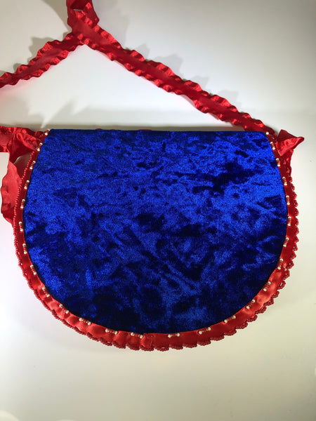 Over the Shoulder Blue Velvet with Red Trim Beaded Purse
