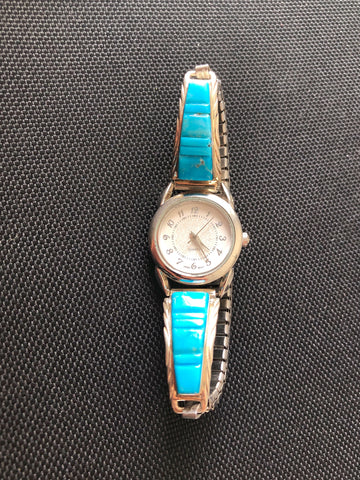 Straight Inlay Turquoise Sterling Silver Watch
