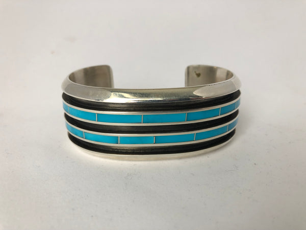 Silver with Turquoise In-lay Cuff Bracelet, Zuni-Made