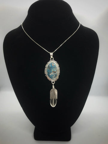 Turquoise Sterling Silver Feather Pendant Necklace
