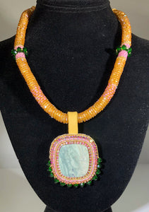 Beaded Rope Necklace with Pendant